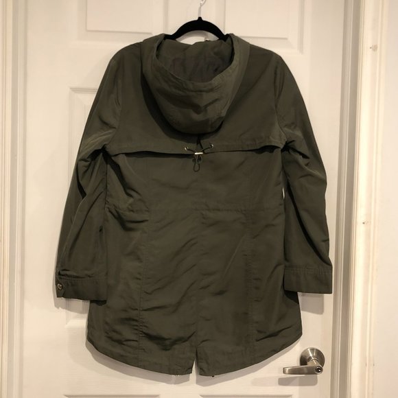 Khaki Green Drawstring Waist Hooded Jacket - Picture 4 of 5